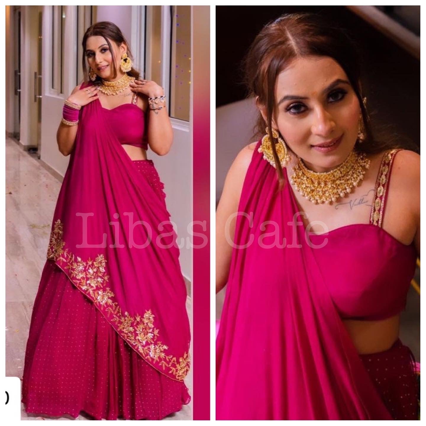 Client In Our Wine Drape Dupatta Lehenga